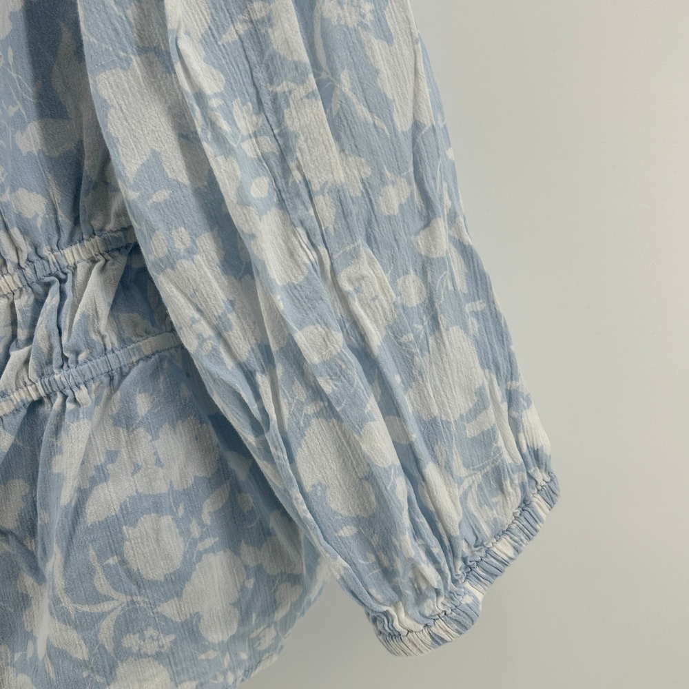 Free Assembly Light Blue Floral Square Neck Peplum Cotton Blouse XXL Cottagecore - Picture 3 of 9